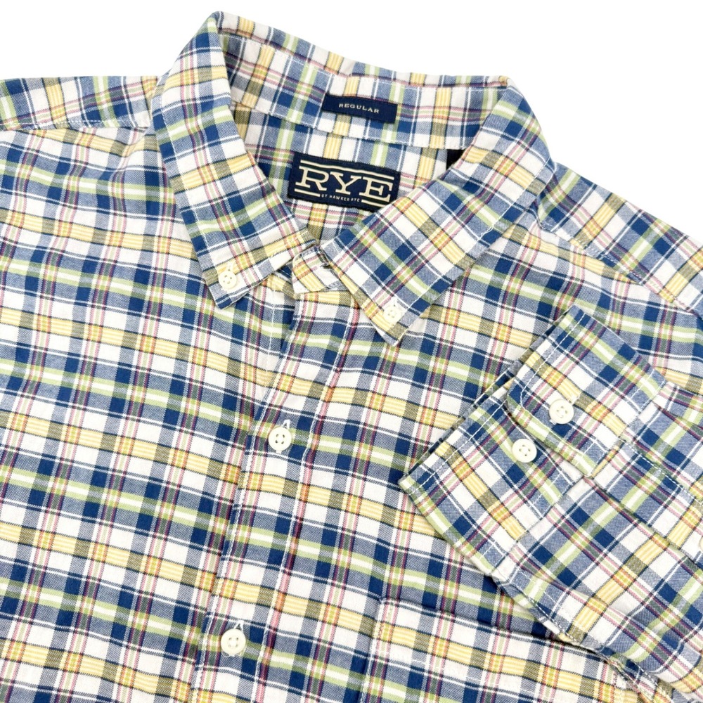 Rye by Hawker Rye Button Down Shirt Mens XL Short Blue Yellow Plaid Regular Fit